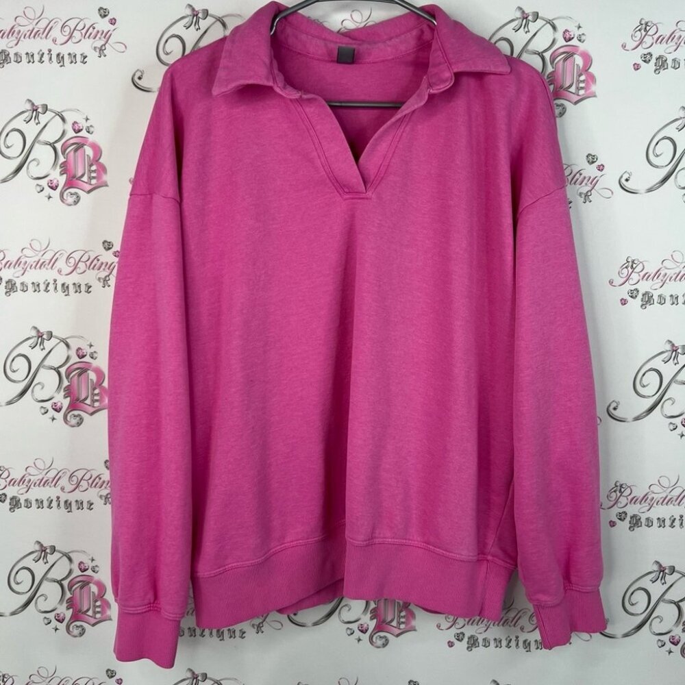 Joe Fresh sweater pull over collared bright pink comfy Active Fuchsia Top